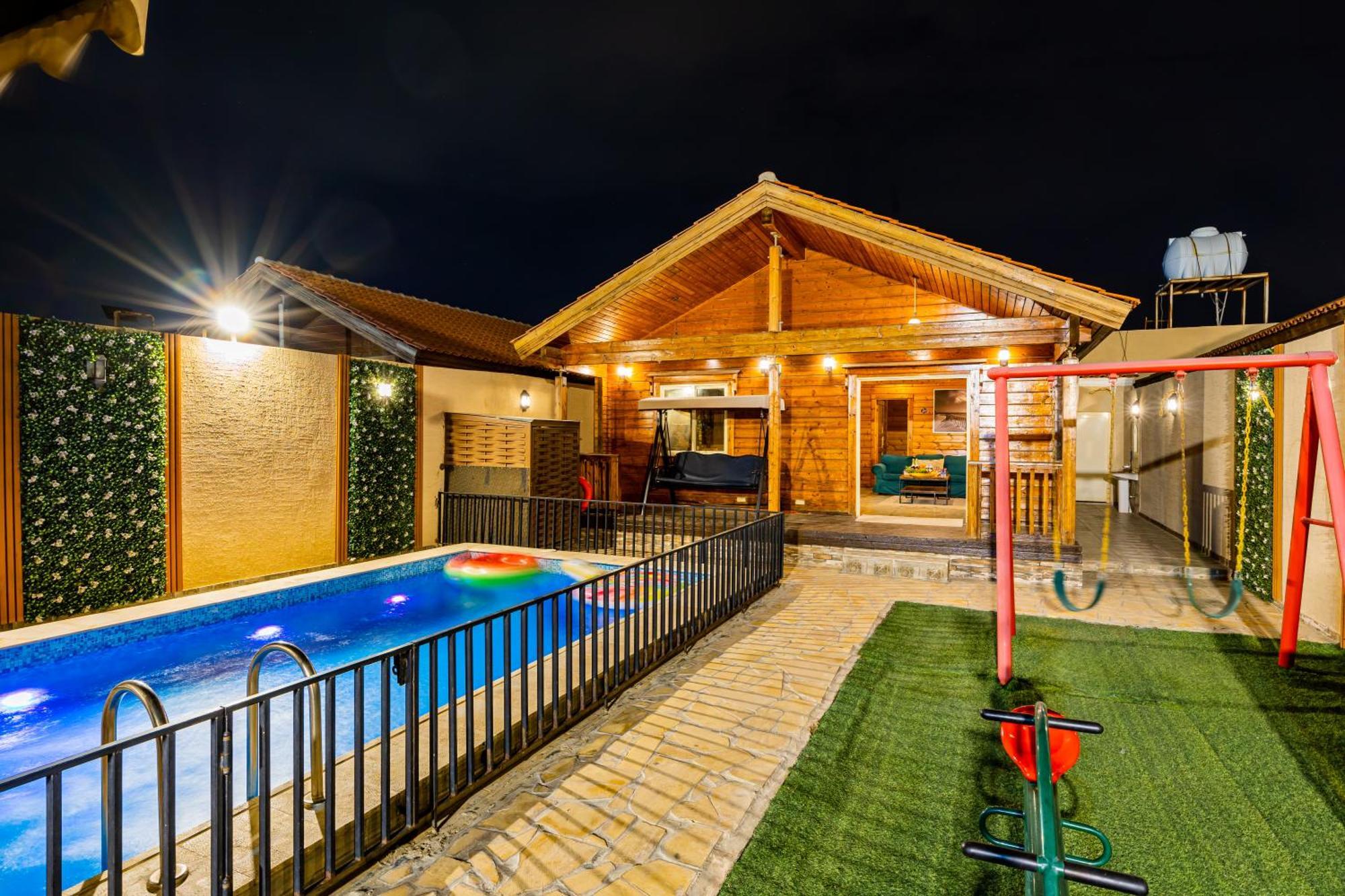 شاليهات الكوخ السويسري وأكوابارك Villa Ash Shishah Bagian luar foto